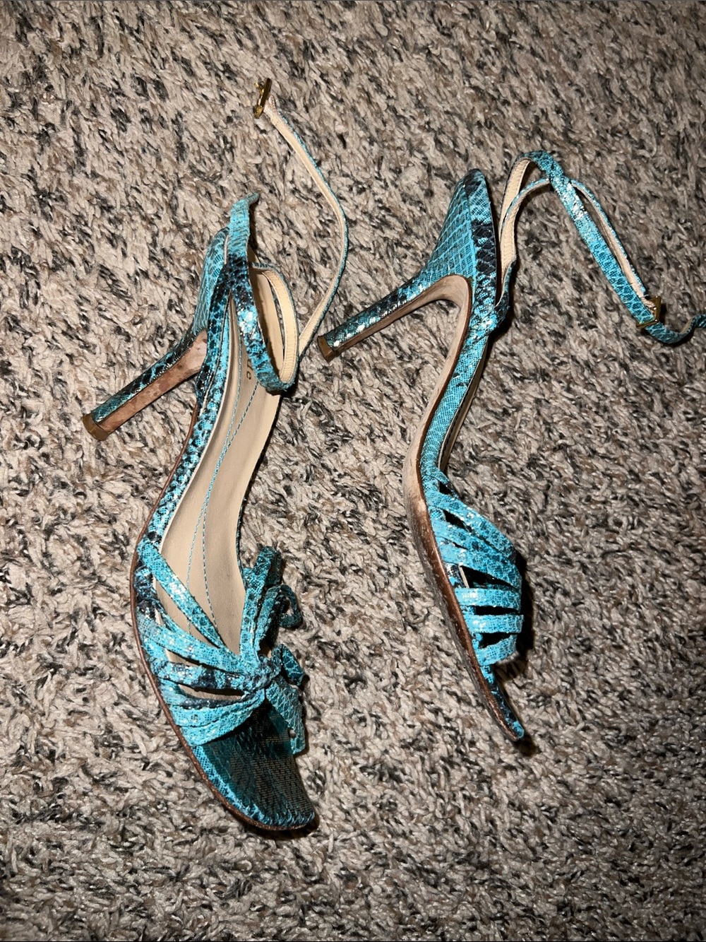 kate spade Teal Strappy Snakeskin Heels - Picture 2 of 4